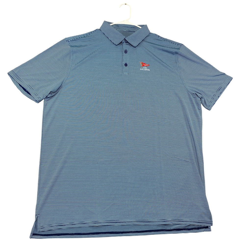 US Open 123rd‎ LACC Golf Polo Shirt Mens 2XL Blue Striped Short Sleeve US15123
